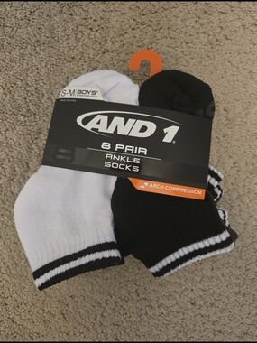 And1 Black & White Ankle Athletic Socks - 8 Pair Pack